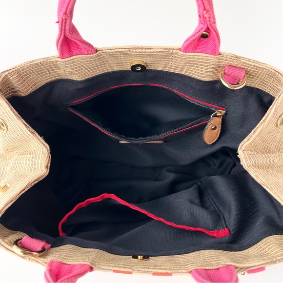 Tommy Hilfiger Preppy Jolene Printed Straw w/ Printed Stripes Pink Handbag - Picture 11 of 16